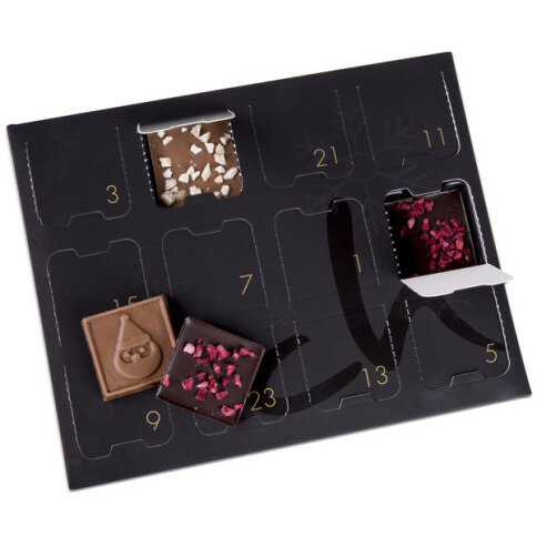 dvipusis advento kalendorius su šokoladukais, šokoladinė dovana, verslo dovana
